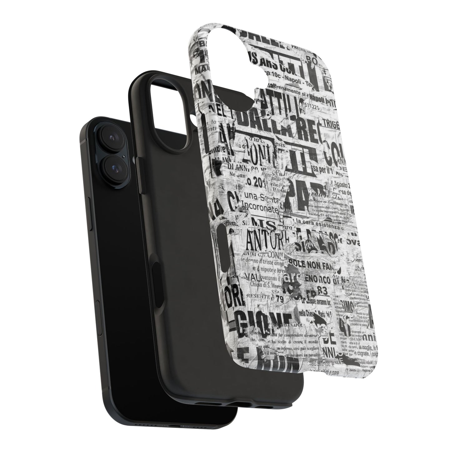 Newspaper Collage Tough Phone Case — Vintage Black & White Typography Protective Cover