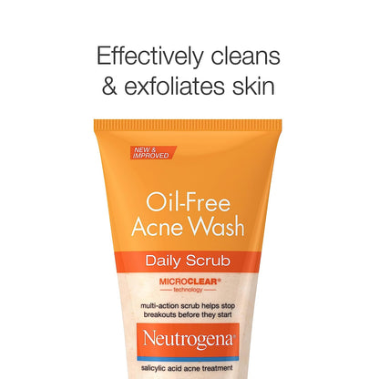 Neutrogena Oil-Free Acne Face Wash with 2% Salicylic Acid, Daily Exfoliating Scrub & Acne Treatment for Oily, Acne-Prone Skin, Clears Breakouts & Blackheads, 4.2 Fl. Oz