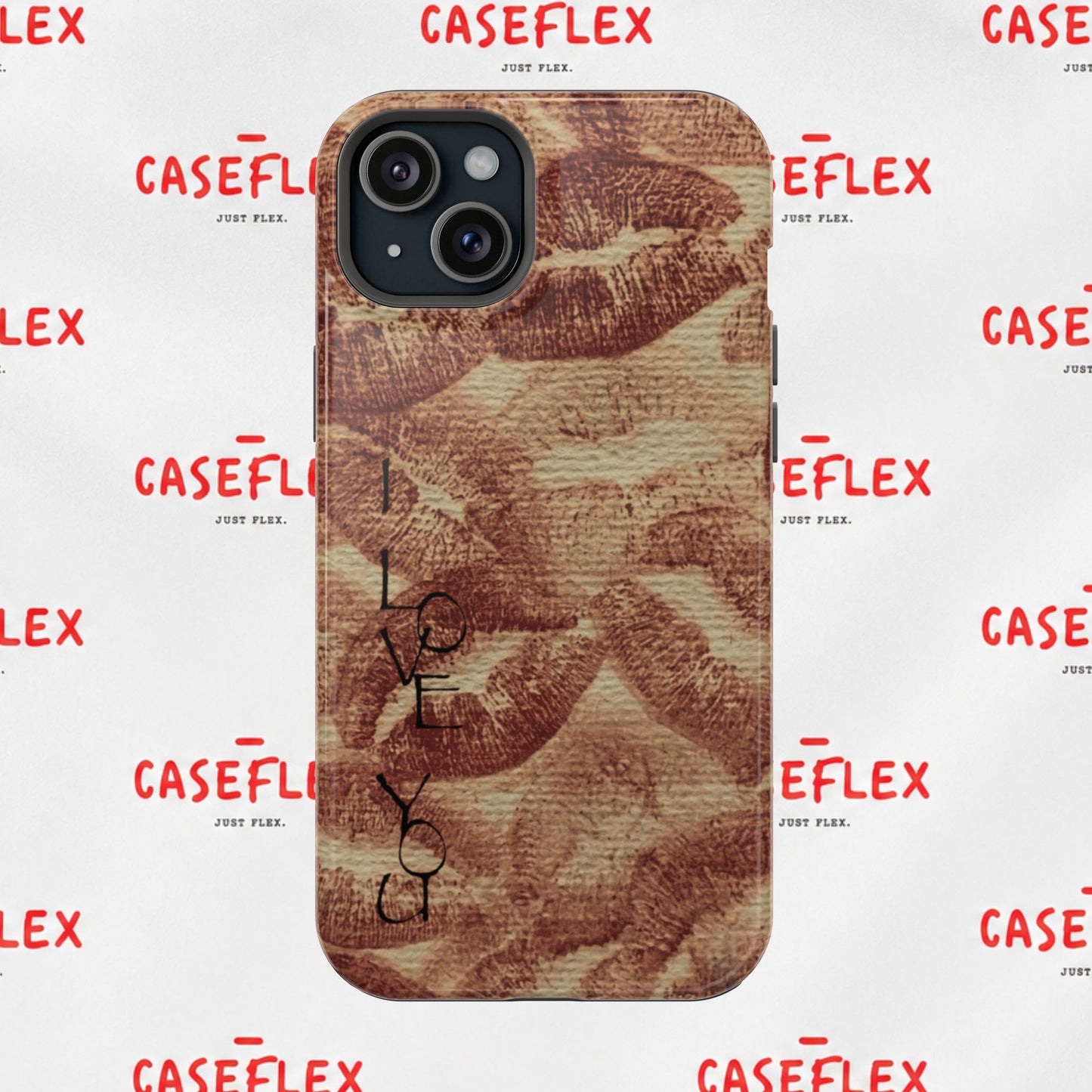 Kiss Print Impact-Resistant Phone Case — 'Love You' Vintage Lip Pattern