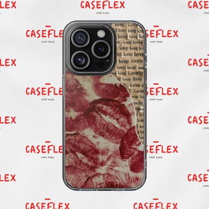 Phone Case — Vintage Red Kiss Lip Print with "love" Typewriter Background
