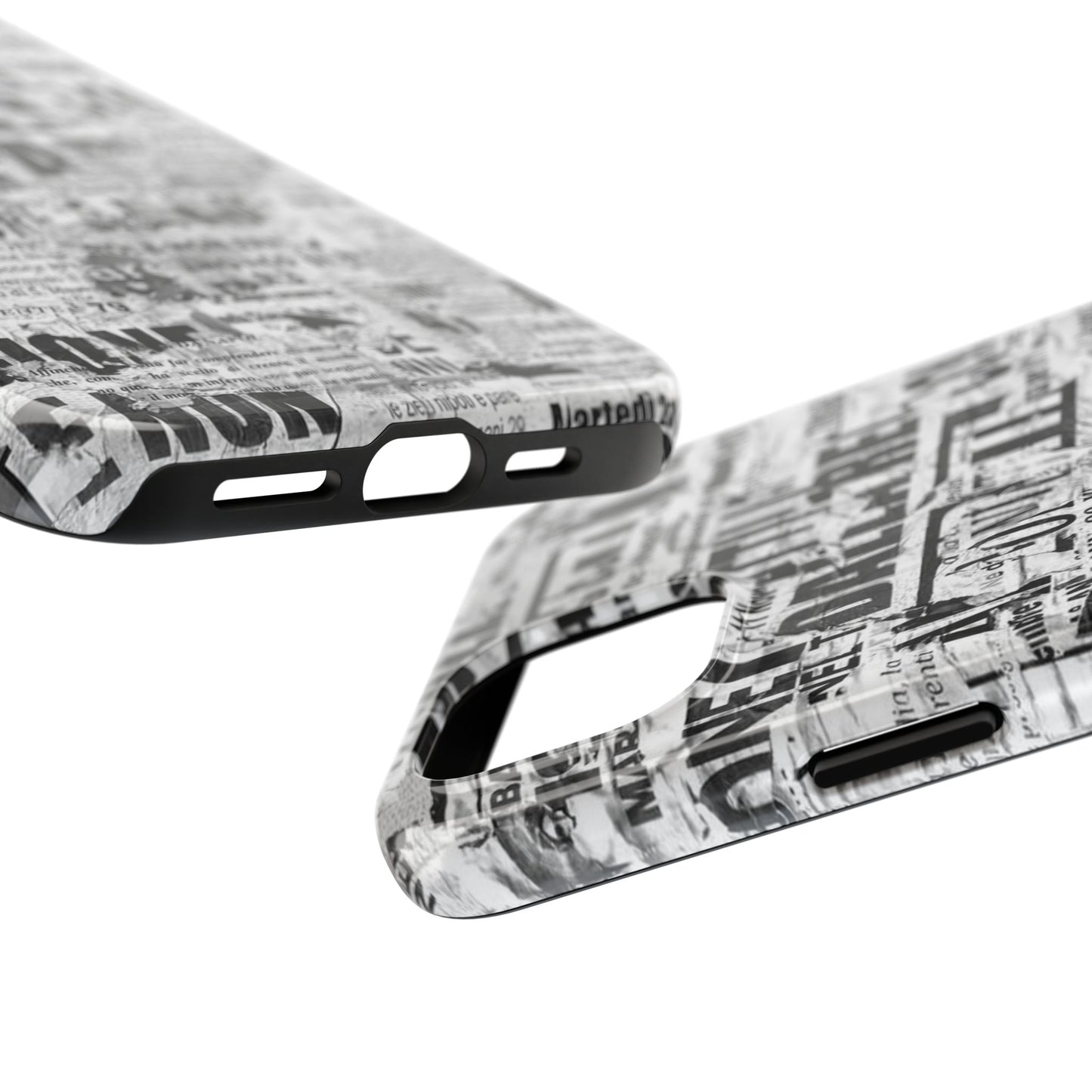 Newspaper Collage Tough Phone Case — Vintage Black & White Typography Protective Cover