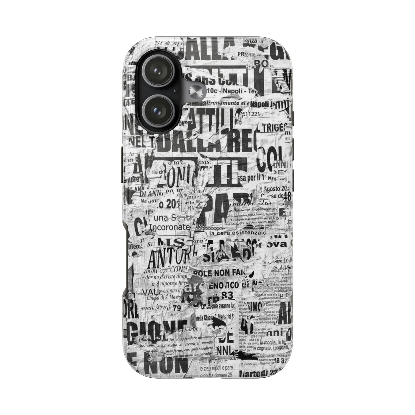 Newspaper Collage Tough Phone Case — Vintage Black & White Typography Protective Cover