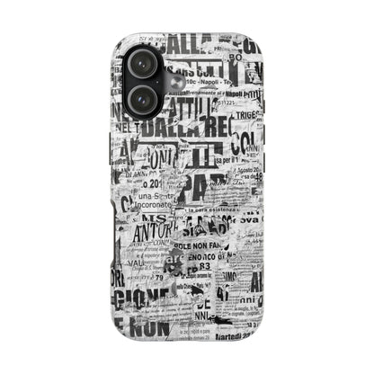 Newspaper Collage Tough Phone Case — Vintage Black & White Typography Protective Cover