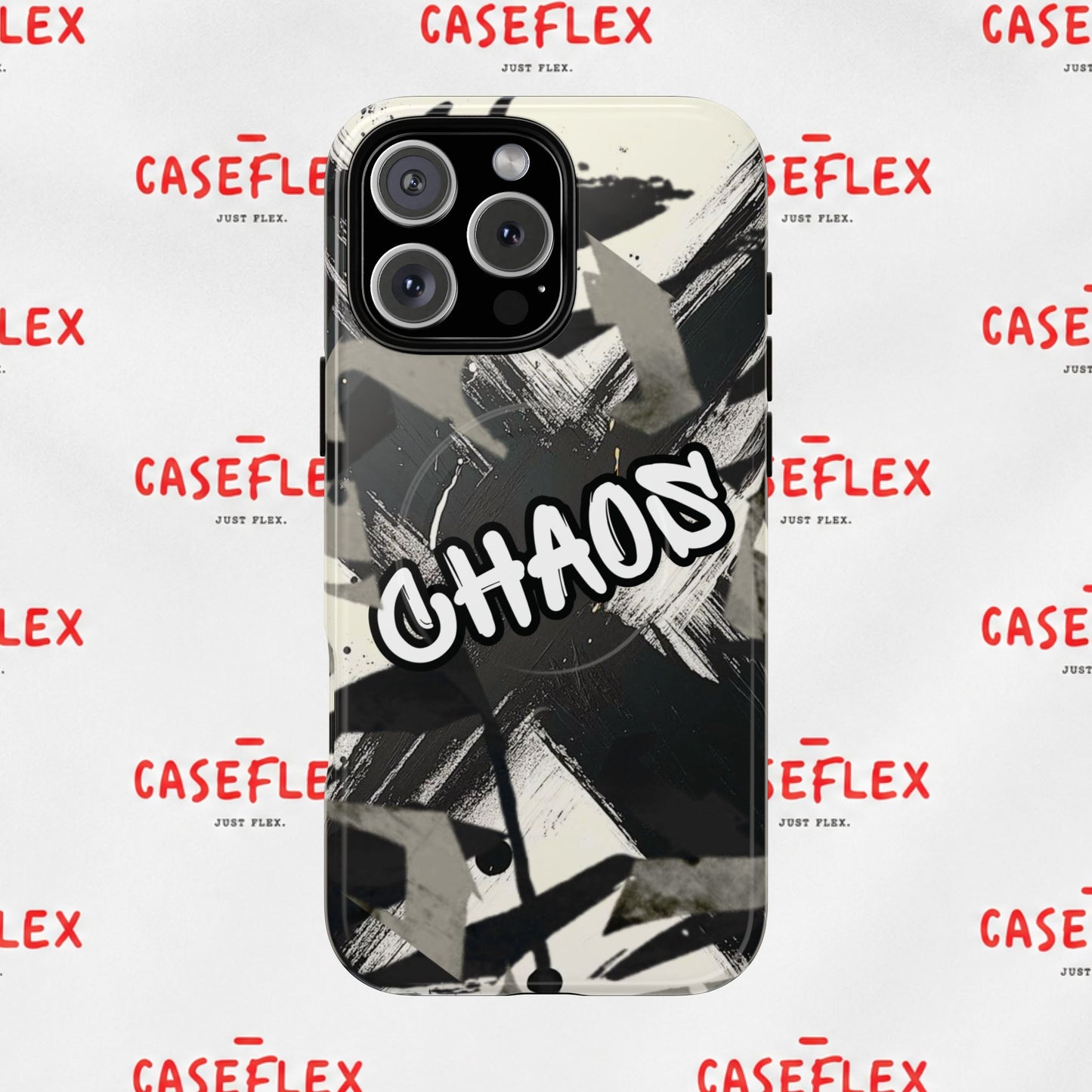 Black & White 'CHAOS' Graphic Tough Magnetic Case