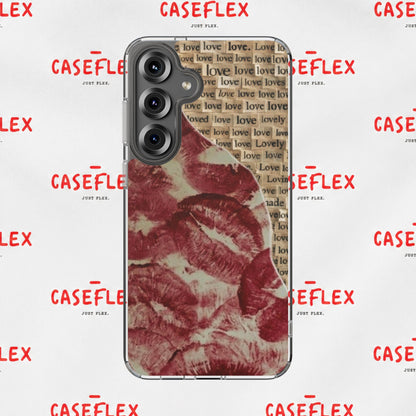 Phone Case — Vintage Red Kiss Lip Print with "love" Typewriter Background