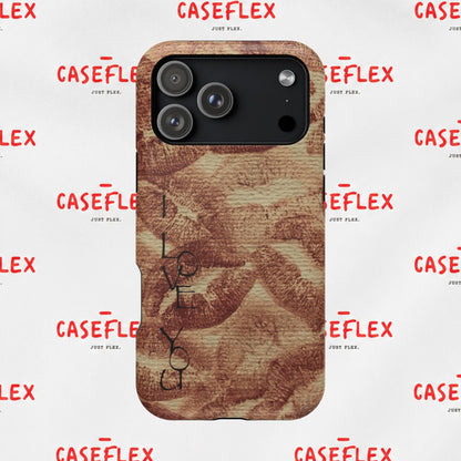 Kiss Print Impact-Resistant Phone Case — 'Love You' Vintage Lip Pattern