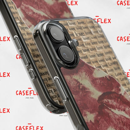 Phone Case — Vintage Red Kiss Lip Print with "love" Typewriter Background