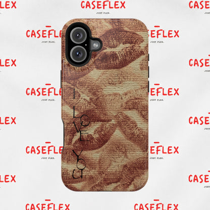 Kiss Print Impact-Resistant Phone Case — 'Love You' Vintage Lip Pattern