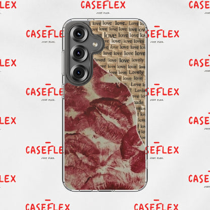 Phone Case — Vintage Red Kiss Lip Print with "love" Typewriter Background