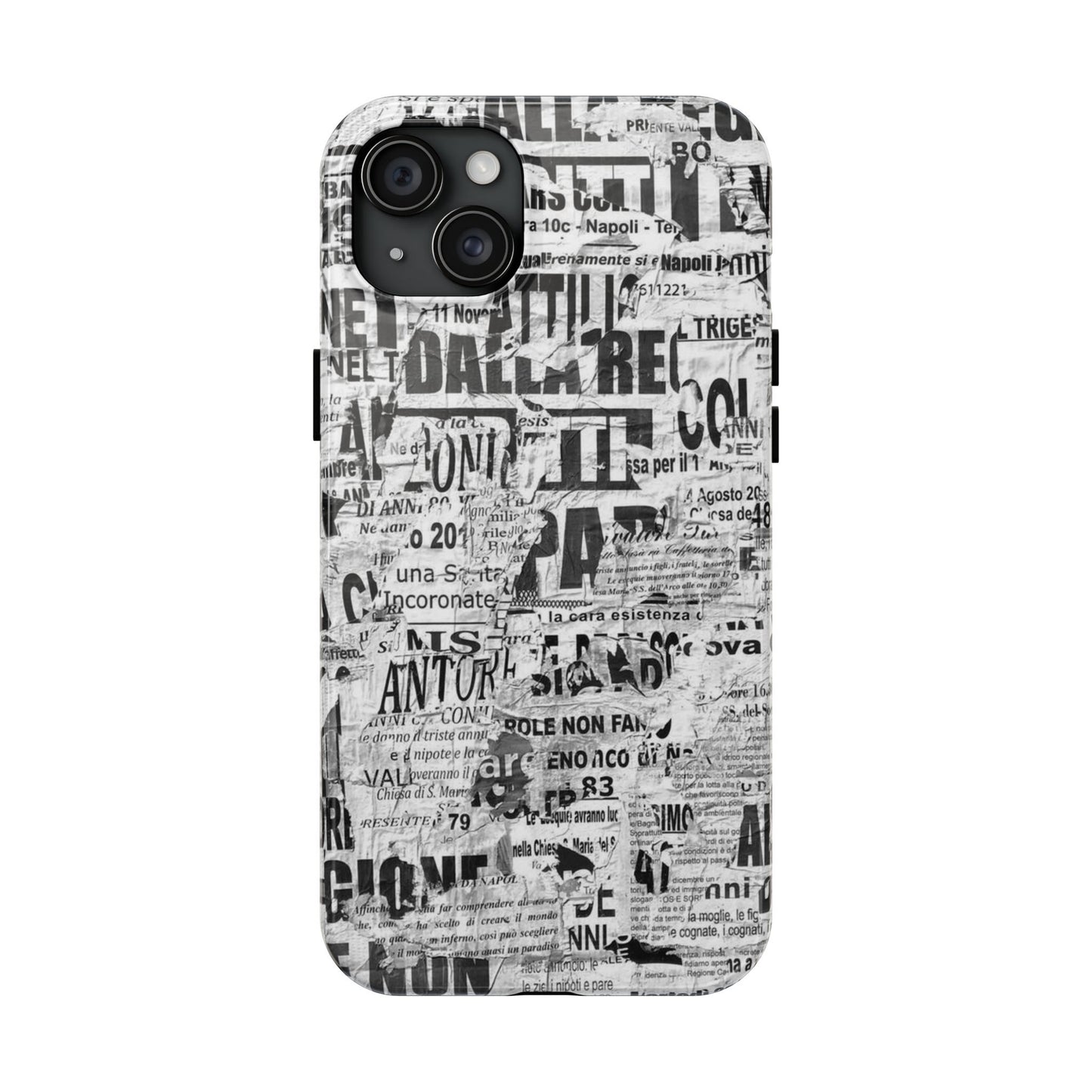 Newspaper Collage Tough Phone Case — Vintage Black & White Typography Protective Cover