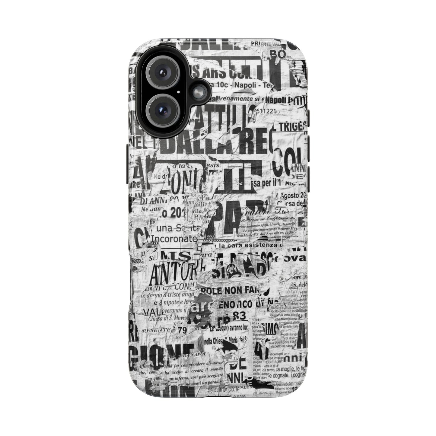 Newspaper Collage Tough Phone Case — Vintage Black & White Typography Protective Cover