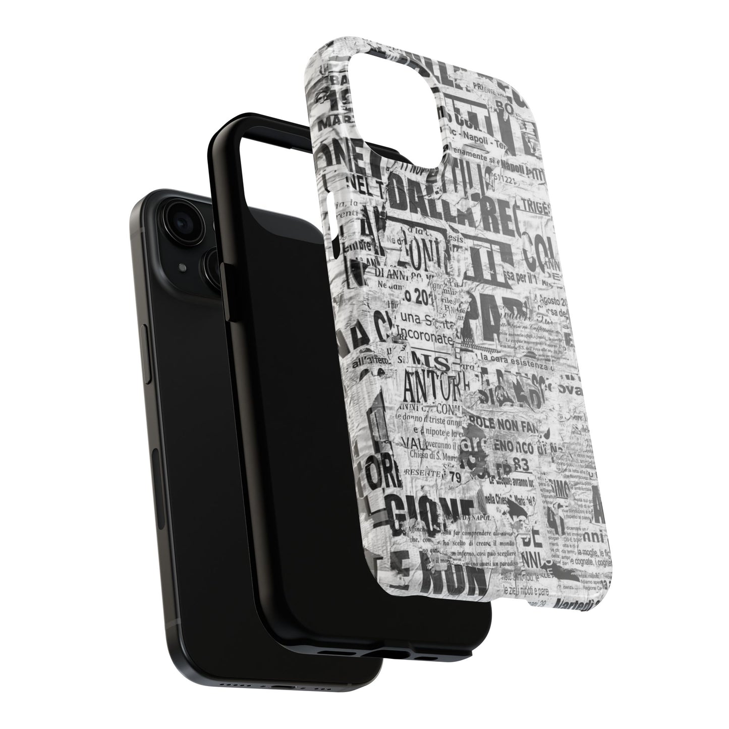 Newspaper Collage Tough Phone Case — Vintage Black & White Typography Protective Cover