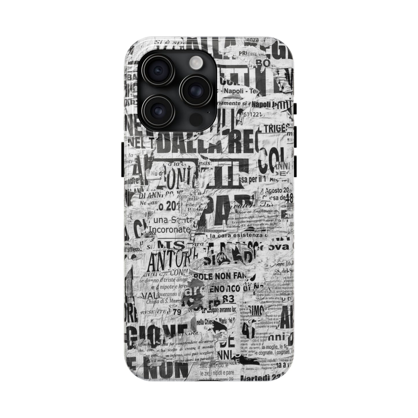 Newspaper Collage Tough Phone Case — Vintage Black & White Typography Protective Cover