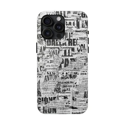 Newspaper Collage Tough Phone Case — Vintage Black & White Typography Protective Cover