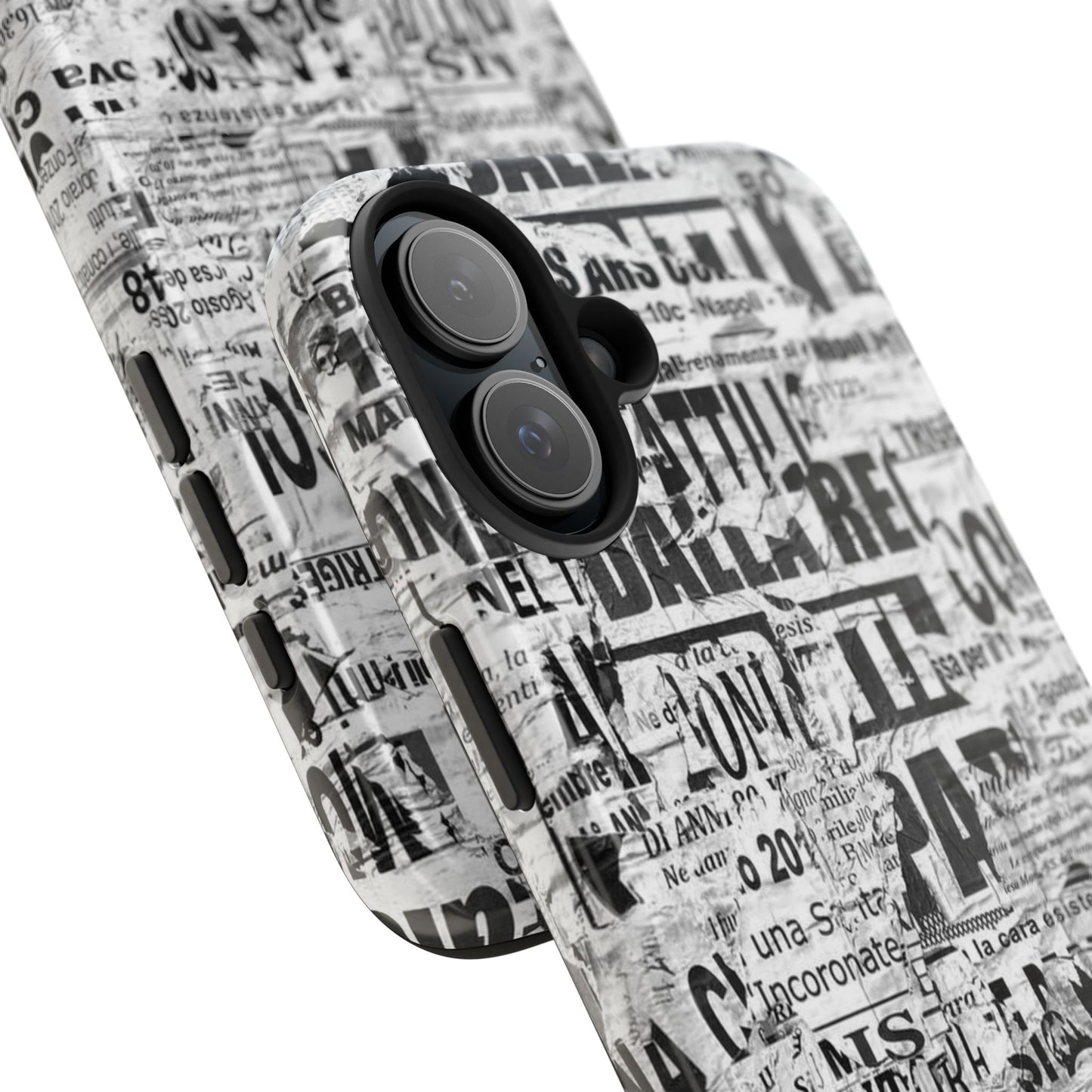 Newspaper Collage Tough Phone Case — Vintage Black & White Typography Protective Cover