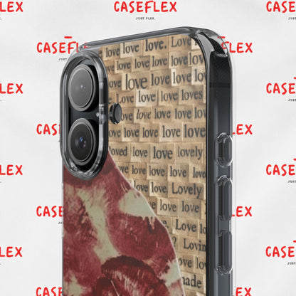 Phone Case — Vintage Red Kiss Lip Print with "love" Typewriter Background