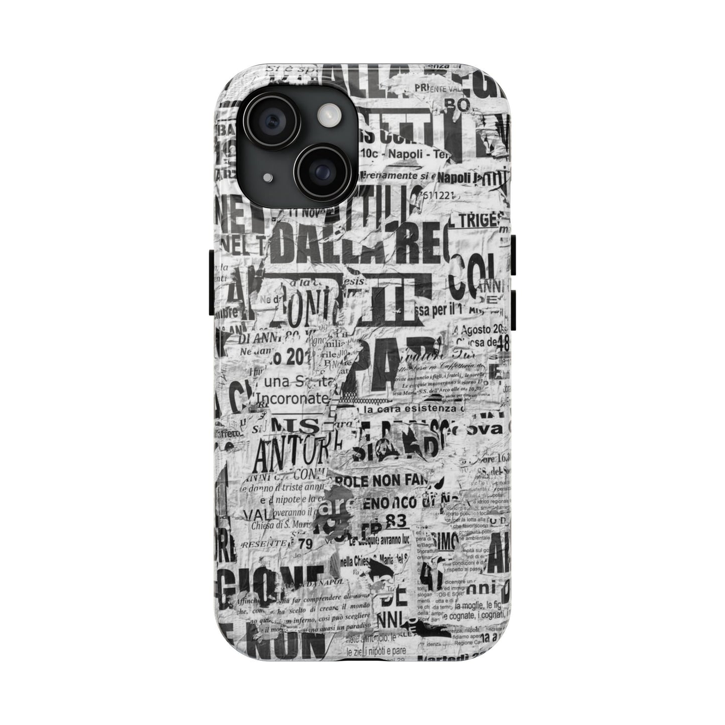 Newspaper Collage Tough Phone Case — Vintage Black & White Typography Protective Cover