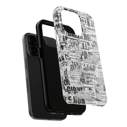Newspaper Collage Tough Phone Case — Vintage Black & White Typography Protective Cover