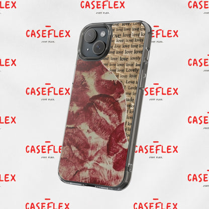 Phone Case — Vintage Red Kiss Lip Print with "love" Typewriter Background