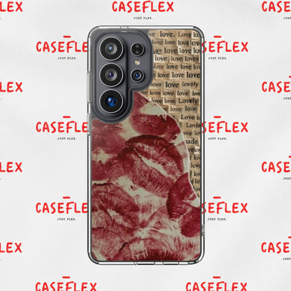 Phone Case — Vintage Red Kiss Lip Print with "love" Typewriter Background