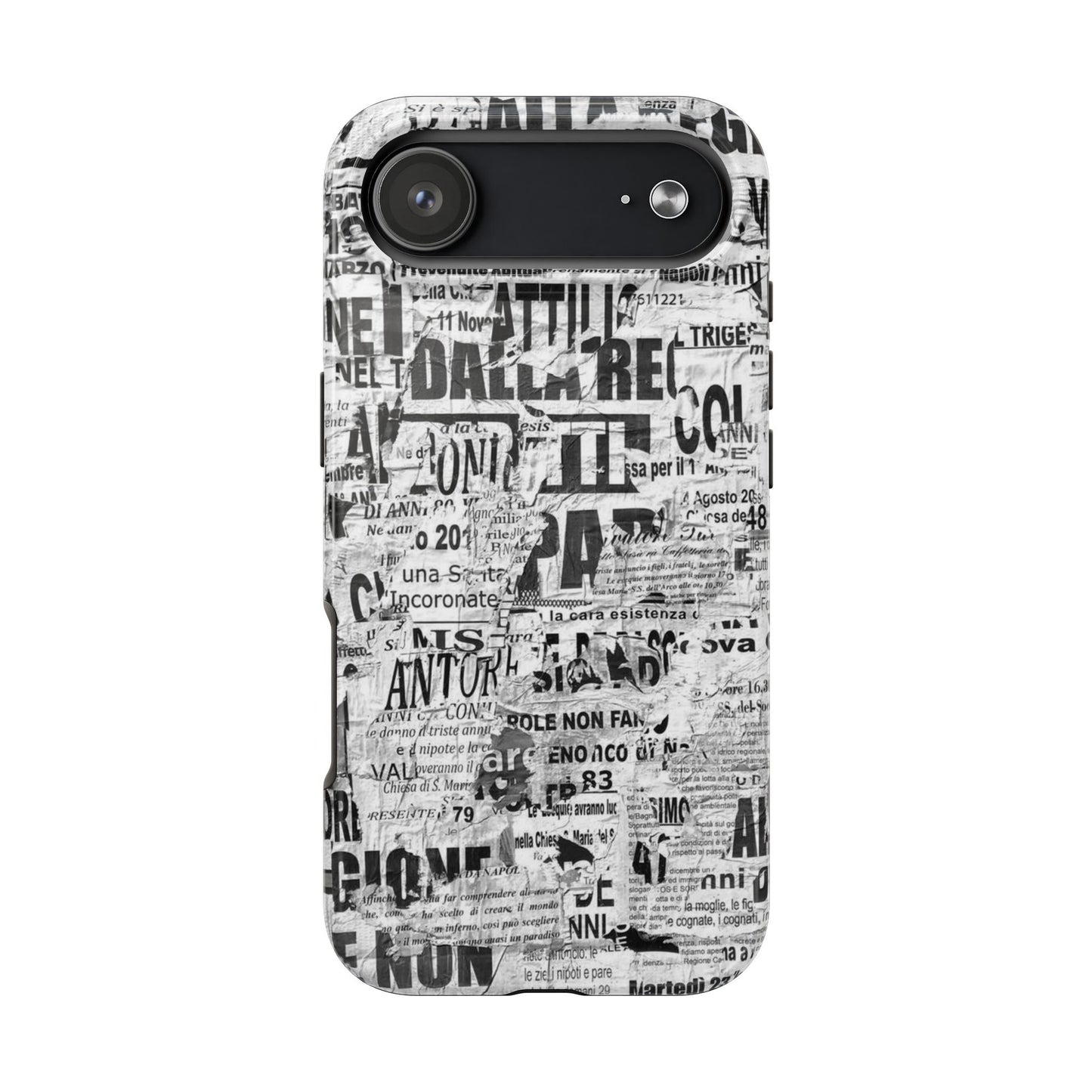 Newspaper Collage Tough Phone Case — Vintage Black & White Typography Protective Cover