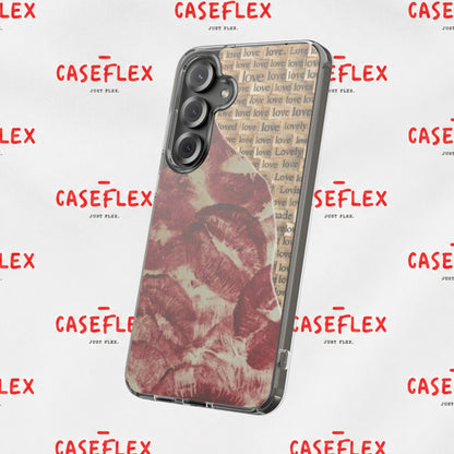 Phone Case — Vintage Red Kiss Lip Print with "love" Typewriter Background