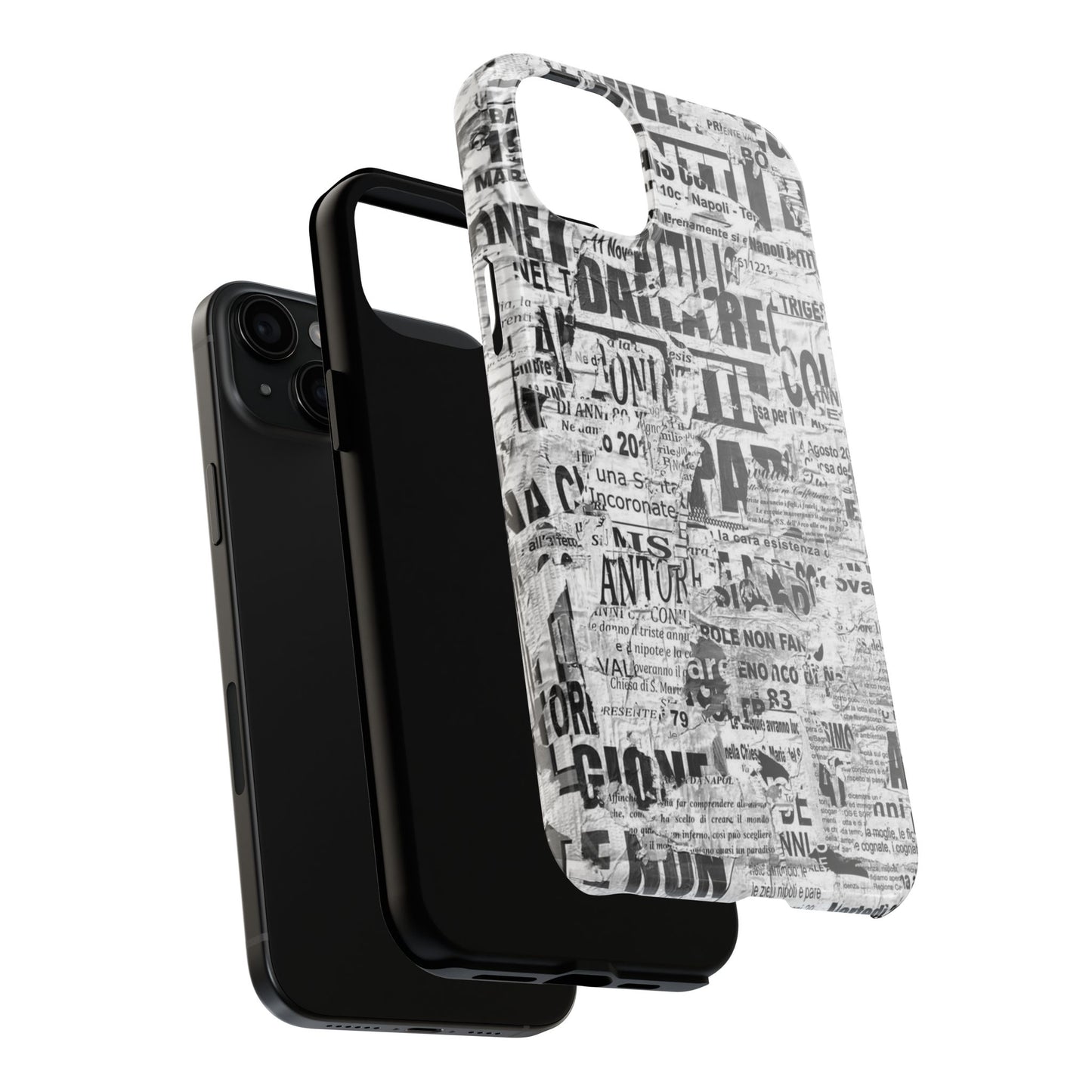Newspaper Collage Tough Phone Case — Vintage Black & White Typography Protective Cover