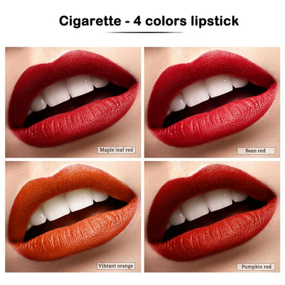 Creative Cigarette Lipstick Set 4 Colors Matte Long Lasting Waterproof Matt Lip Stick Tube Nude Red Lips Makeup