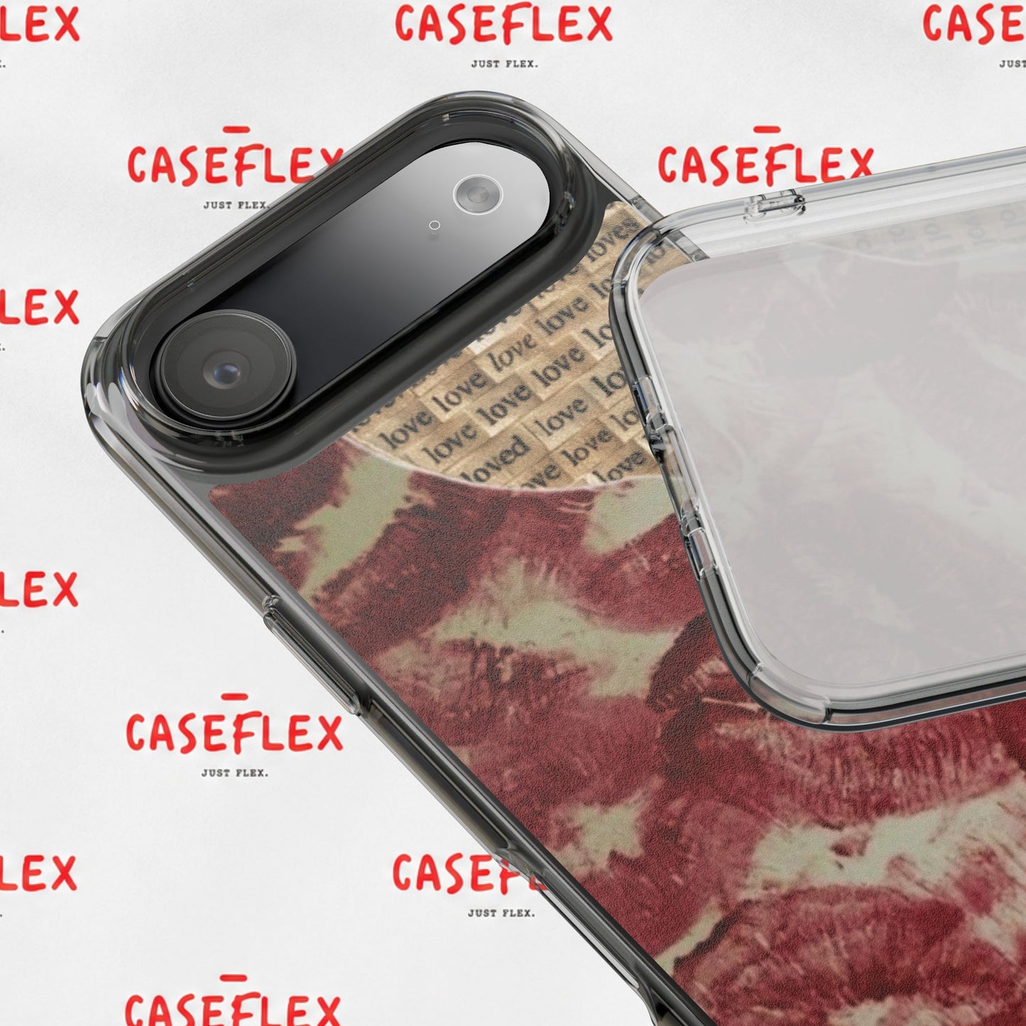 Phone Case — Vintage Red Kiss Lip Print with "love" Typewriter Background