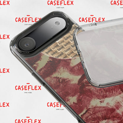 Phone Case — Vintage Red Kiss Lip Print with "love" Typewriter Background