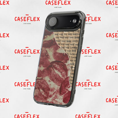 Phone Case — Vintage Red Kiss Lip Print with "love" Typewriter Background