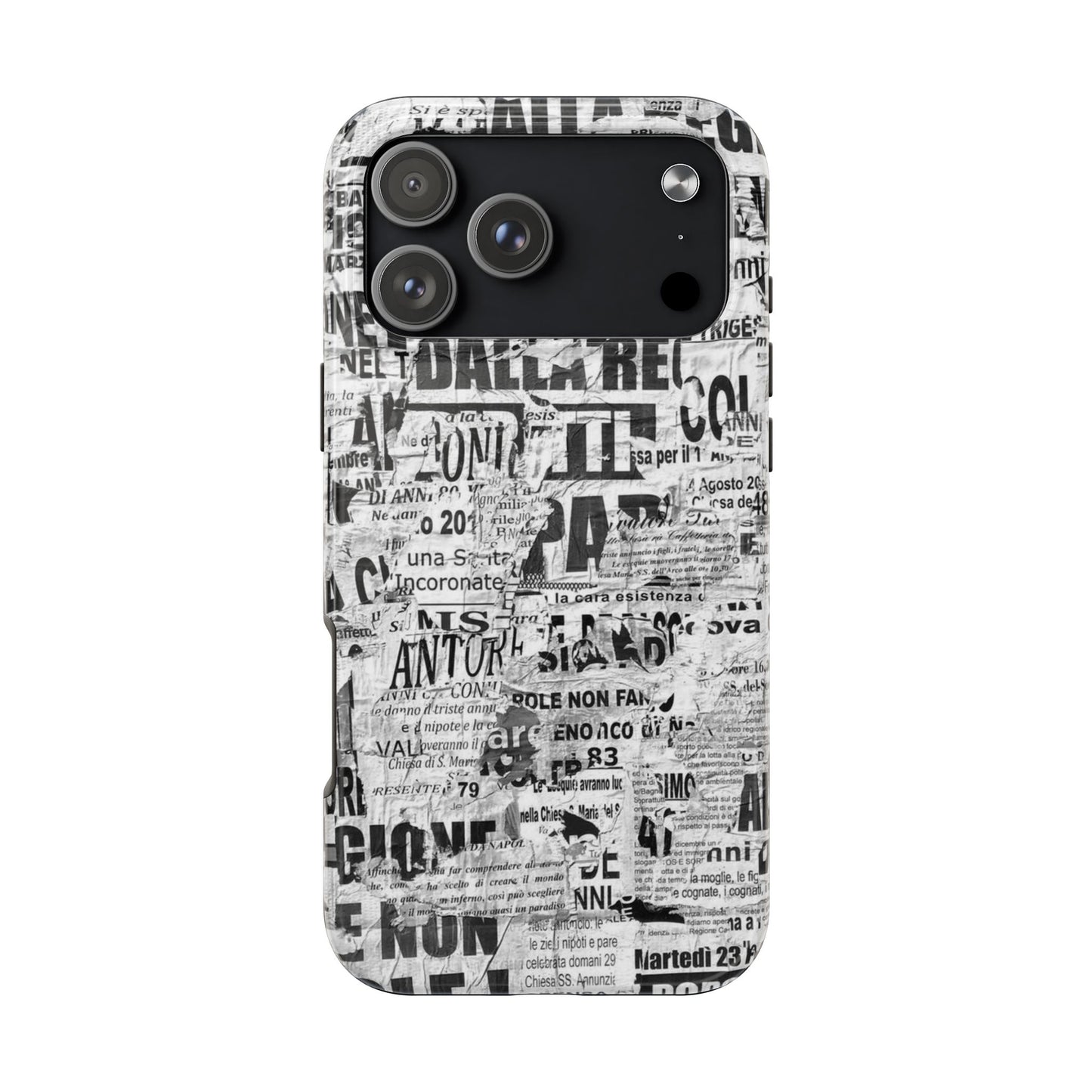 Newspaper Collage Tough Phone Case — Vintage Black & White Typography Protective Cover