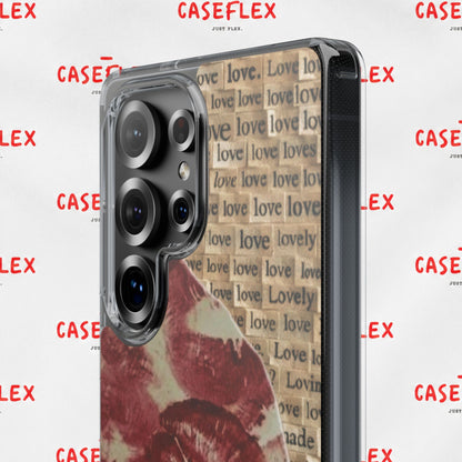 Phone Case — Vintage Red Kiss Lip Print with "love" Typewriter Background