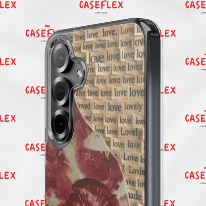 Phone Case — Vintage Red Kiss Lip Print with "love" Typewriter Background