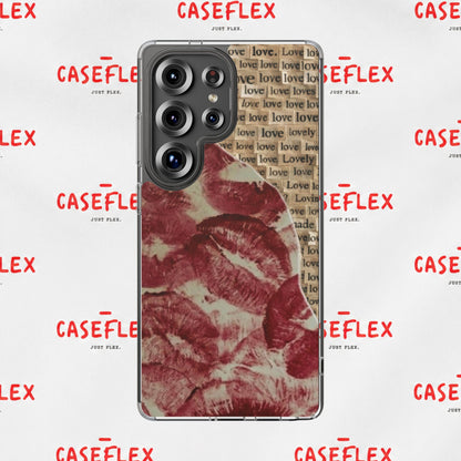 Phone Case — Vintage Red Kiss Lip Print with "love" Typewriter Background
