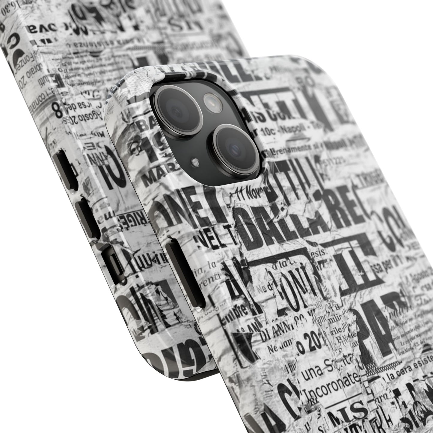 Newspaper Collage Tough Phone Case — Vintage Black & White Typography Protective Cover