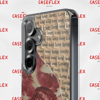 Phone Case — Vintage Red Kiss Lip Print with "love" Typewriter Background