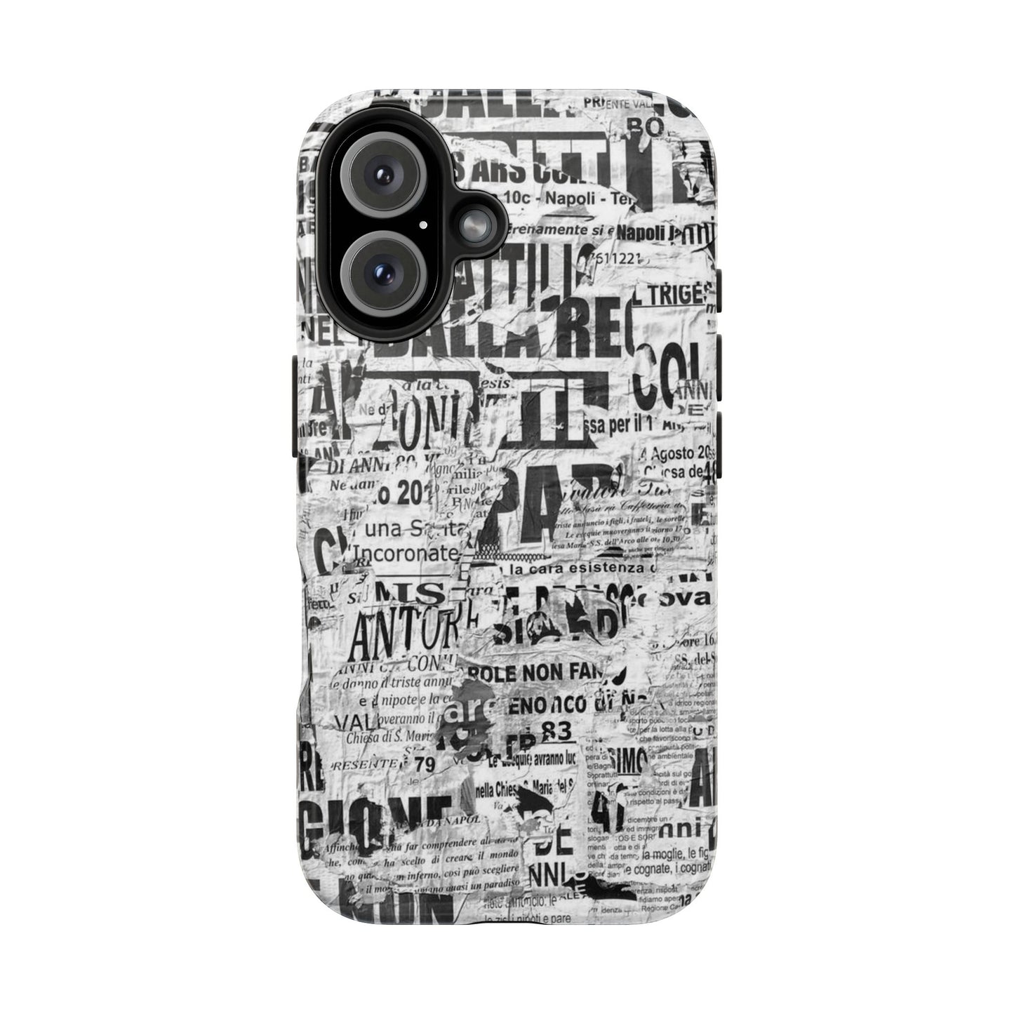 Newspaper Collage Tough Phone Case — Vintage Black & White Typography Protective Cover