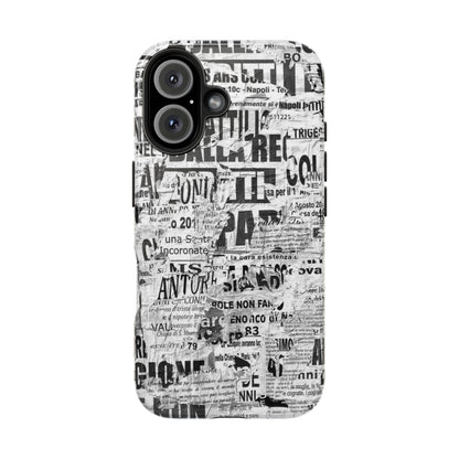 Newspaper Collage Tough Phone Case — Vintage Black & White Typography Protective Cover
