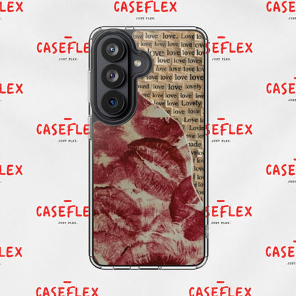 Phone Case — Vintage Red Kiss Lip Print with "love" Typewriter Background
