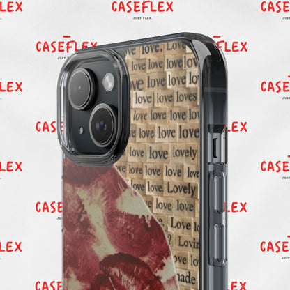 Phone Case — Vintage Red Kiss Lip Print with "love" Typewriter Background
