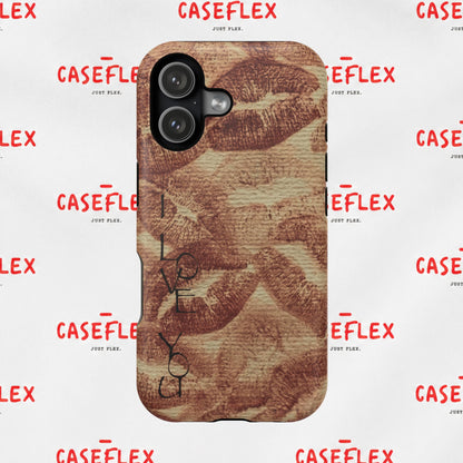 Kiss Print Impact-Resistant Phone Case — 'Love You' Vintage Lip Pattern