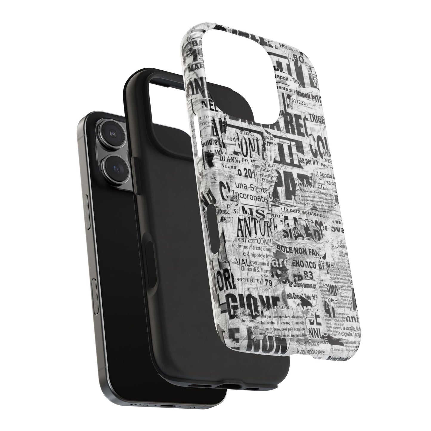 Newspaper Collage Tough Phone Case — Vintage Black & White Typography Protective Cover