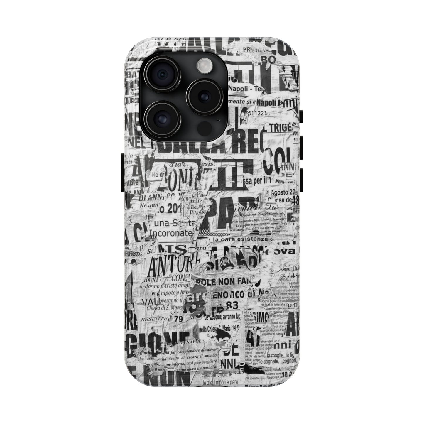 Newspaper Collage Tough Phone Case — Vintage Black & White Typography Protective Cover