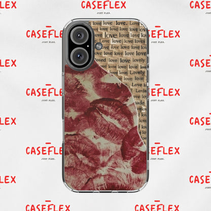 Phone Case — Vintage Red Kiss Lip Print with "love" Typewriter Background