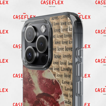 Phone Case — Vintage Red Kiss Lip Print with "love" Typewriter Background