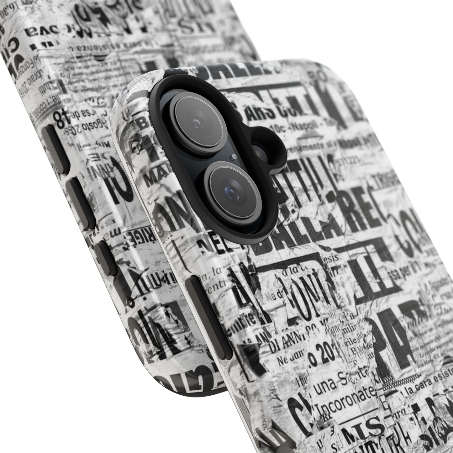 Newspaper Collage Tough Phone Case — Vintage Black & White Typography Protective Cover