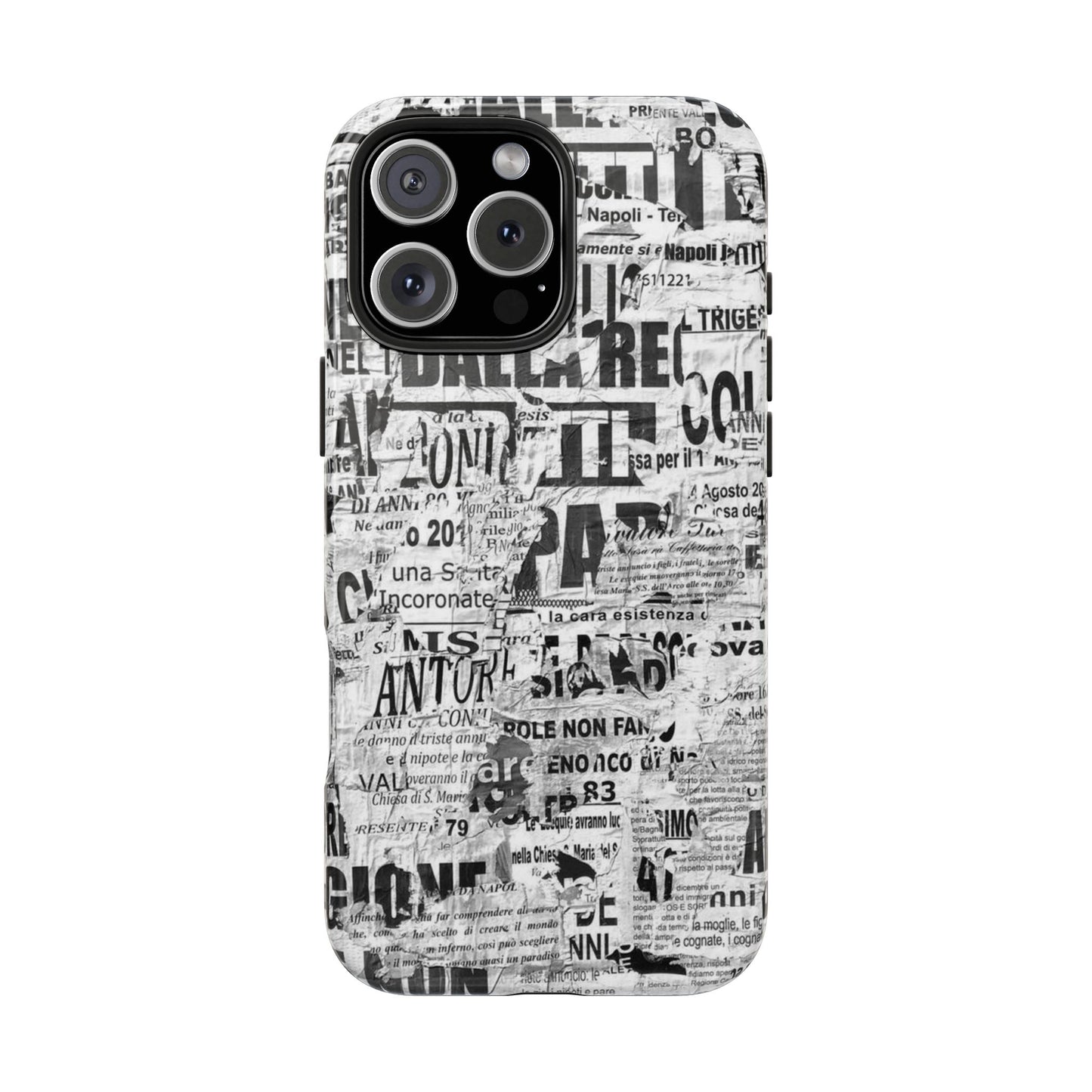 Newspaper Collage Tough Phone Case — Vintage Black & White Typography Protective Cover
