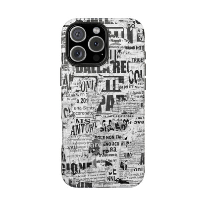 Newspaper Collage Tough Phone Case — Vintage Black & White Typography Protective Cover