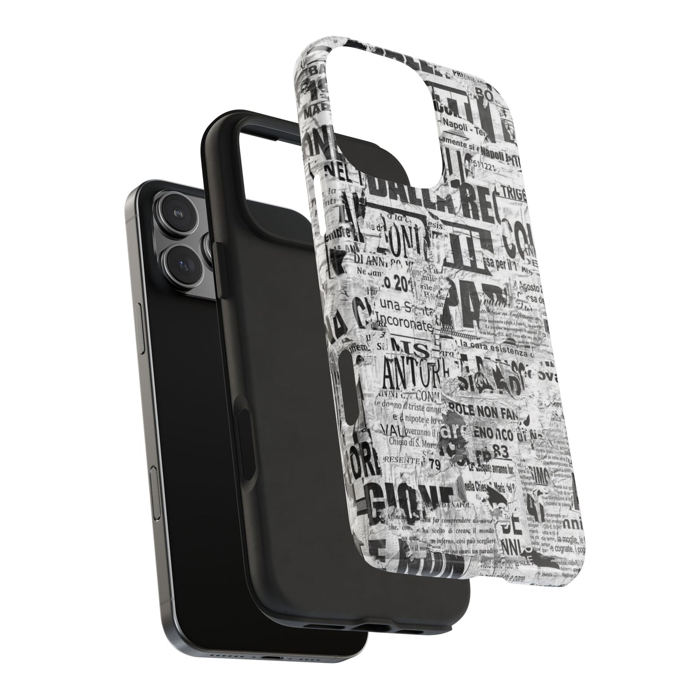 Newspaper Collage Tough Phone Case — Vintage Black & White Typography Protective Cover